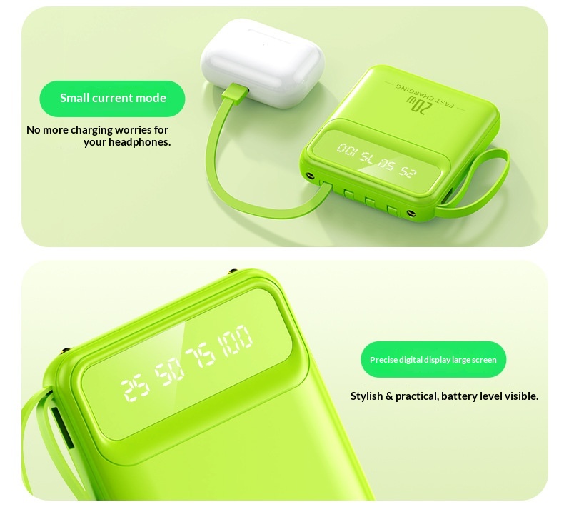 Mobile Powerbank 10000mah Mit Integriertem Kabel Und Display_voghion.com