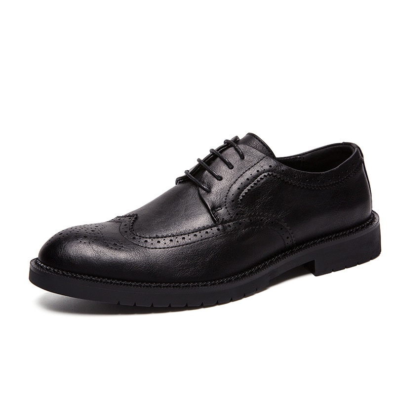 Cross-Border Men's Leather Large Size Spring New Low-Top Lace-Up Brogue Carved Casual Single European And American_voghion.com