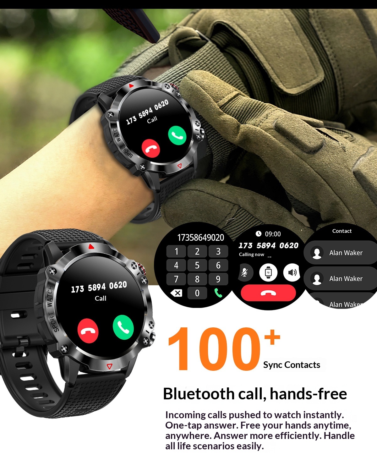 Smartwatch med rund skärm bluetooth samtal och pulsmätare_voghion.com