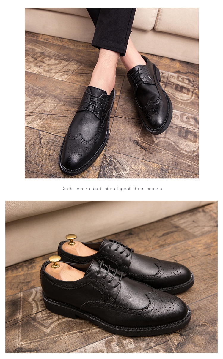 Cross-Border Men's Leather Large Size Spring New Low-Top Lace-Up Brogue Carved Casual Single European And American_voghion.com
