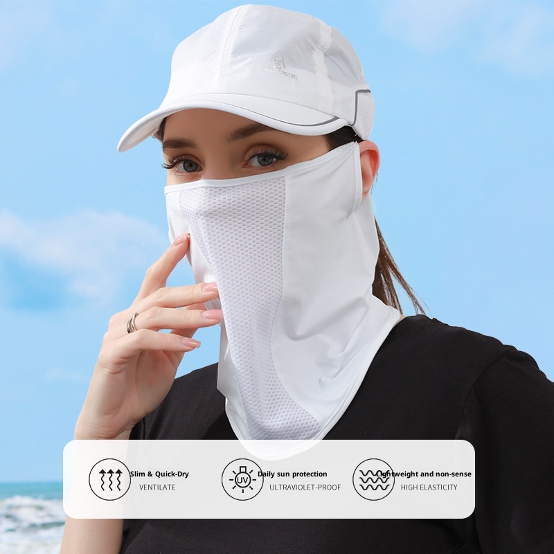 PeakGo Ice Silk Sun For Women, Summer UV Protection Ear-Hanging Neck Guard Face Mask, Thin Cycling Golf Mask_voghion.com