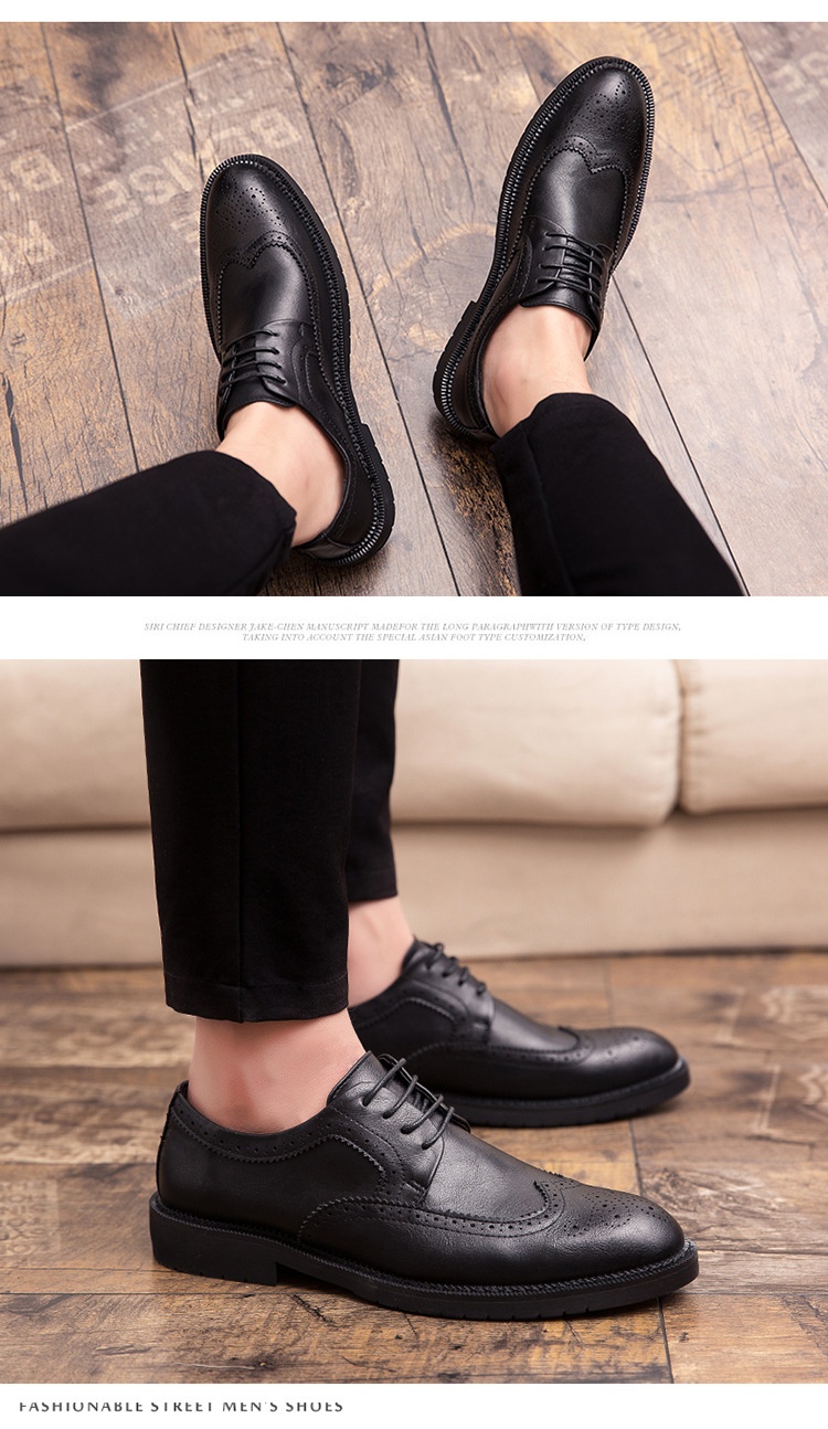 Cross-Border Men's Leather Large Size Spring New Low-Top Lace-Up Brogue Carved Casual Single European And American_voghion.com