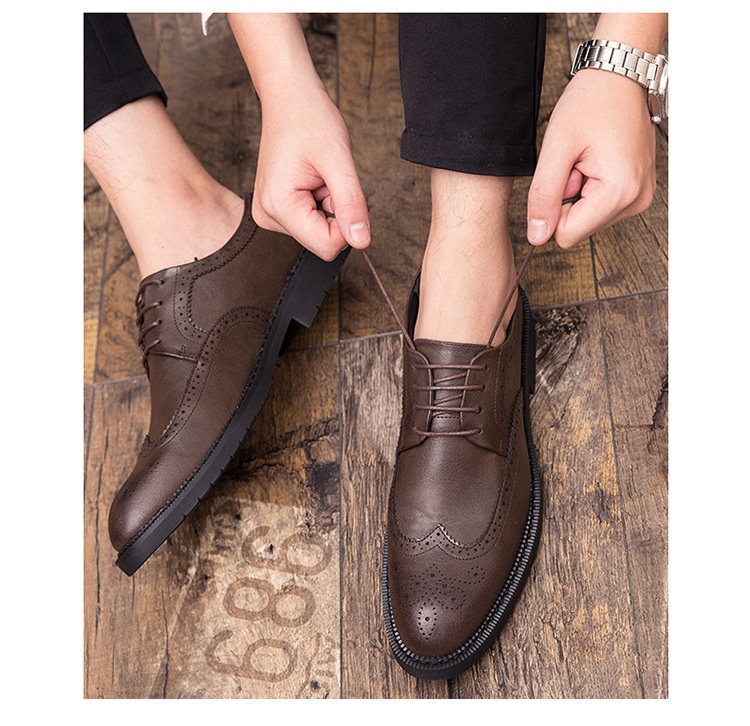 Cross-Border Men's Leather Large Size Spring New Low-Top Lace-Up Brogue Carved Casual Single European And American_voghion.com
