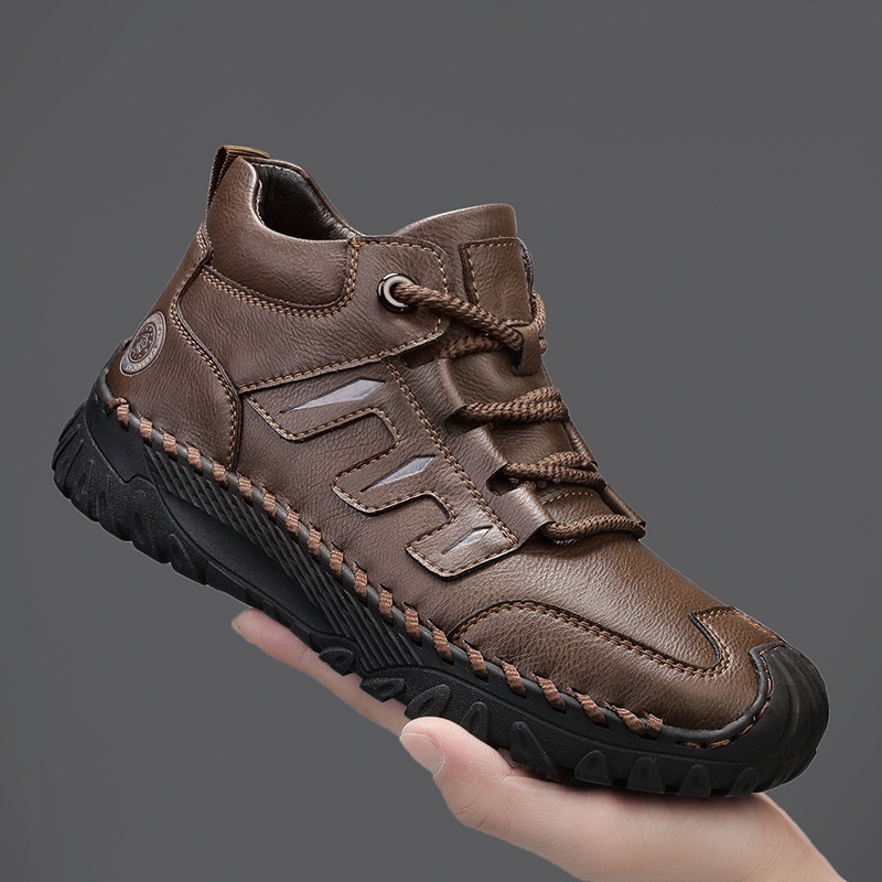 Cross-border Large-size Men's Leather European And American Fashion Hand-stitched Martin Flat Short Boots, Casual_voghion.com
