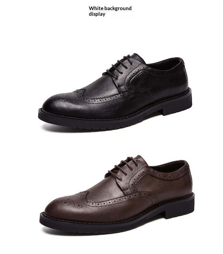 Cross-Border Men's Leather Large Size Spring New Low-Top Lace-Up Brogue Carved Casual Single European And American_voghion.com