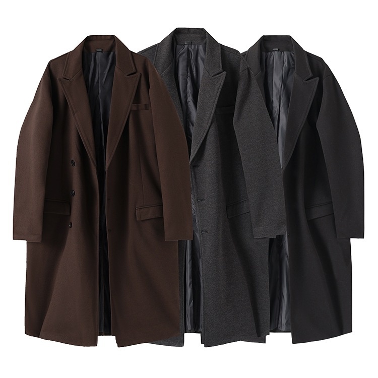 Winter Men's Woolen Trench Coat Long Over-the-knee Loose Fitting_voghion.com