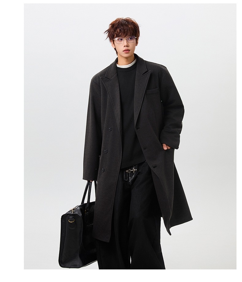 Winter Men's Woolen Trench Coat Long Over-the-knee Loose Fitting_voghion.com