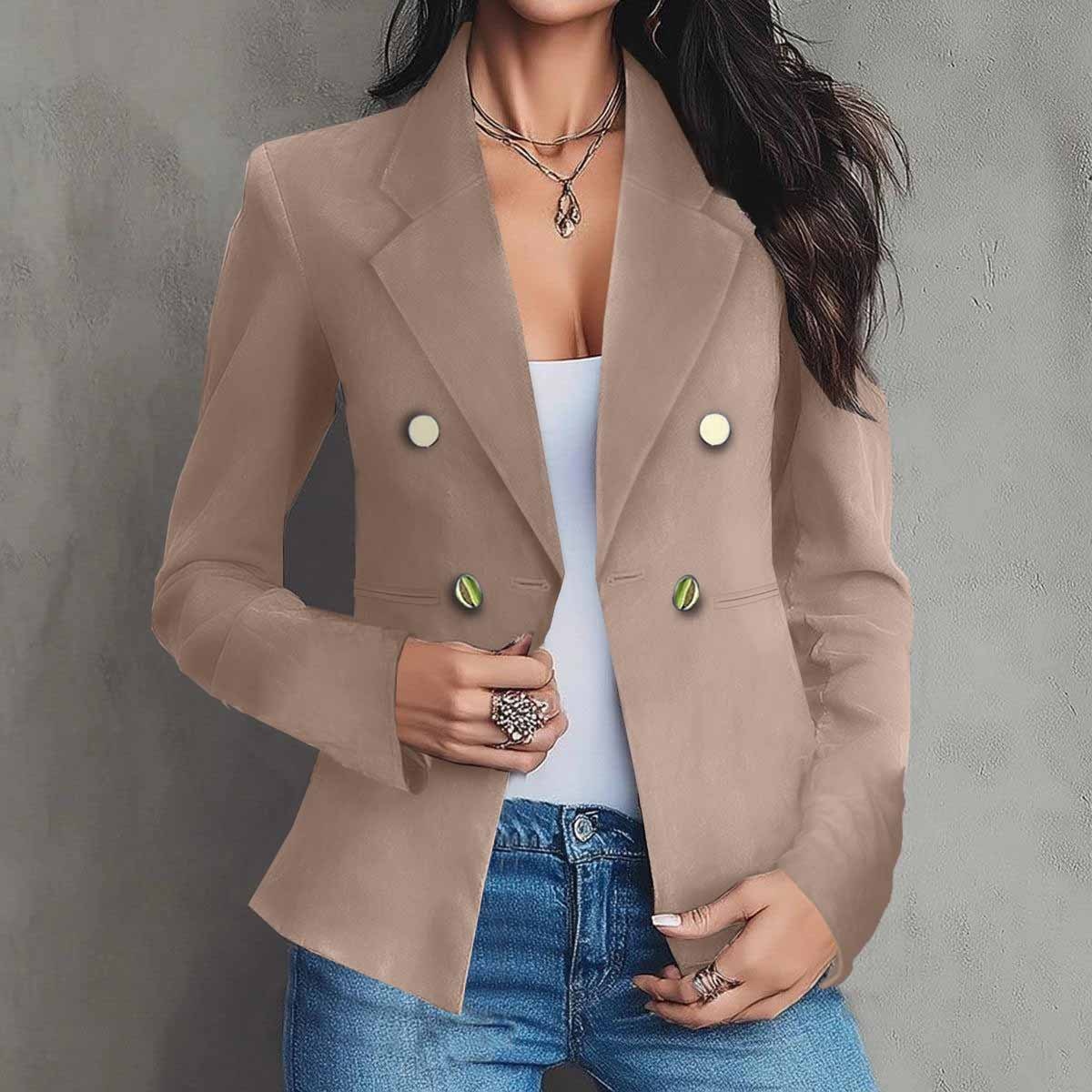 Eleganter Doppelreihiger Damen Blazer Für Herbst Und Winter_voghion.com