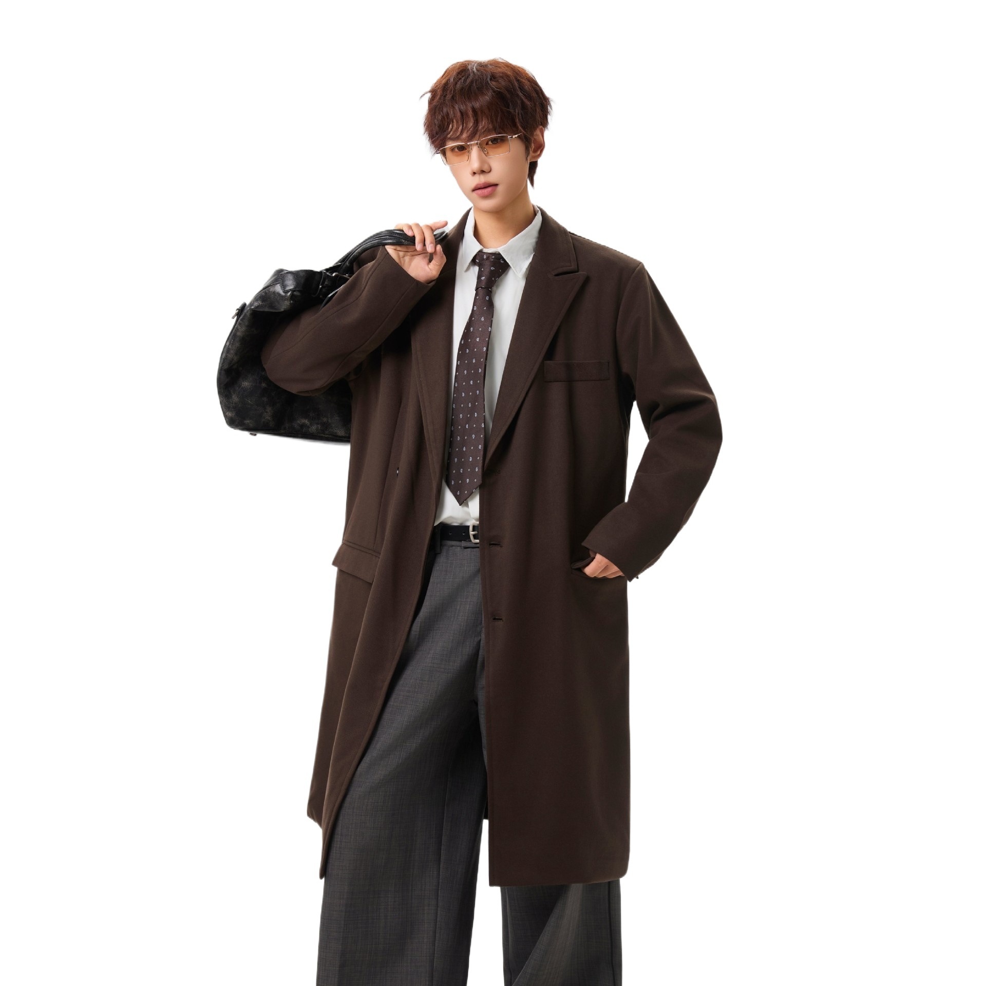Winter Men, Long Over-the-knee Loose-fitting Korean-style Woolen Trench Coat For Men_voghion.com