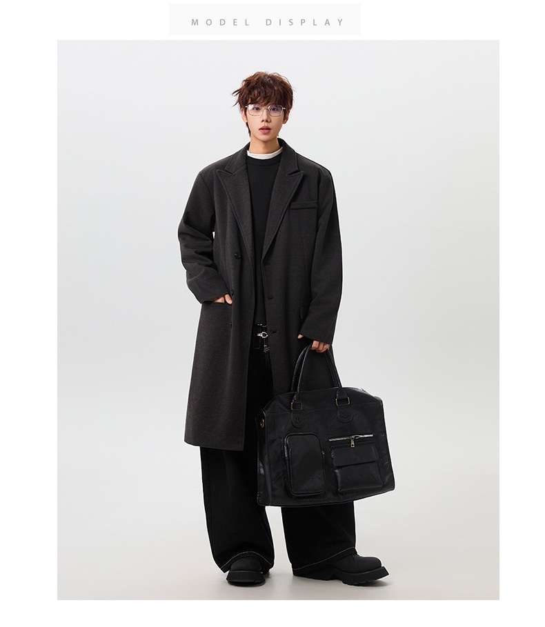 Winter Men's Woolen Trench Coat Long Over-the-knee Loose Fitting_voghion.com