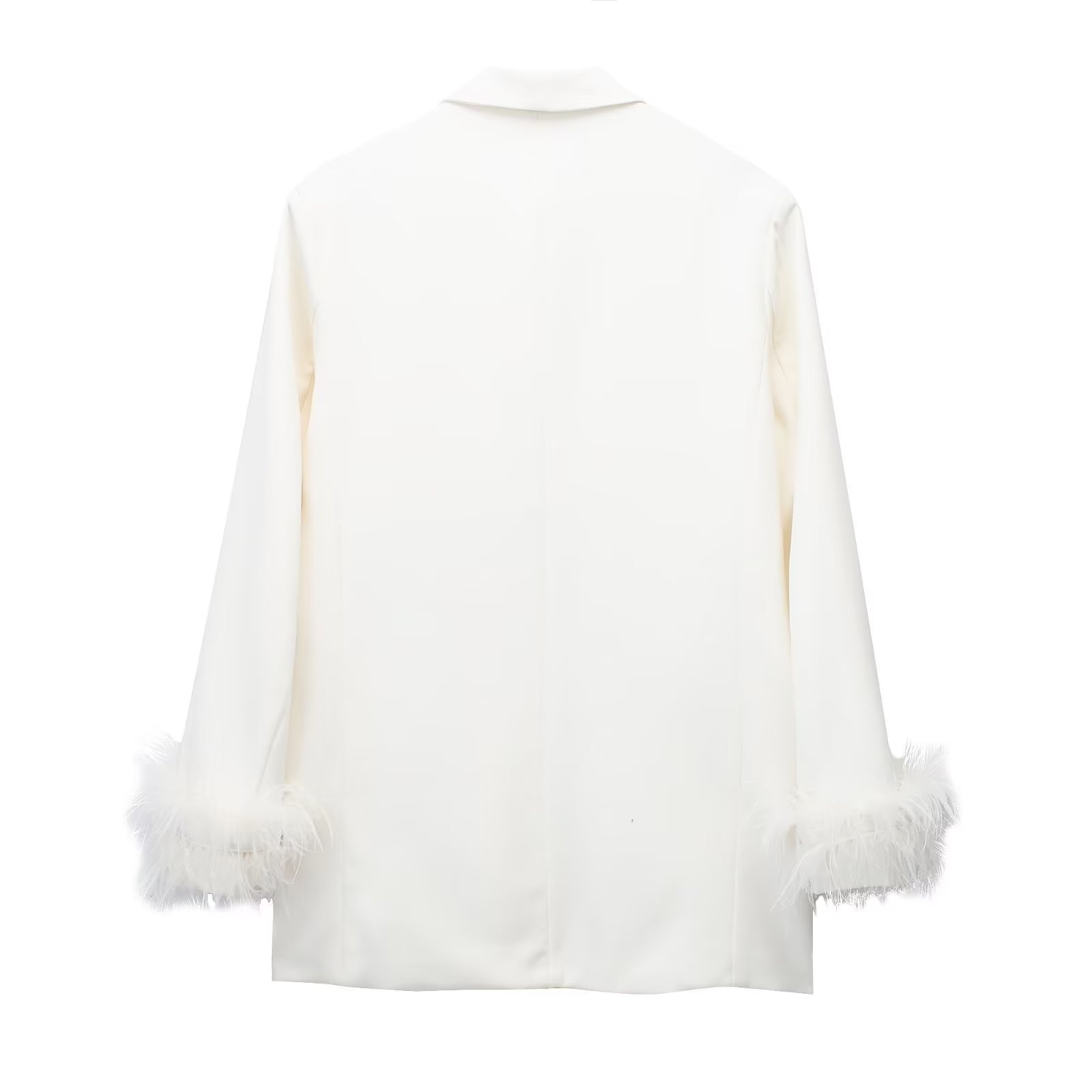 Women's Casual Straight Cut Blazer With Feather Decoration_voghion.com