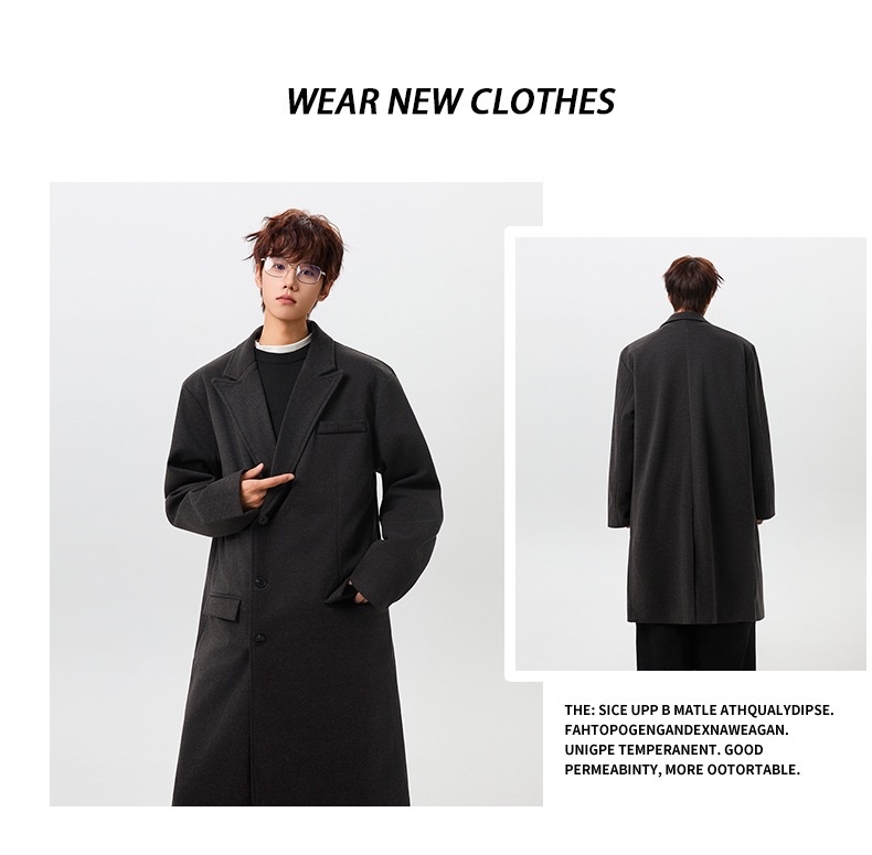Winter Men's Woolen Trench Coat Long Over-the-knee Loose Fitting_voghion.com