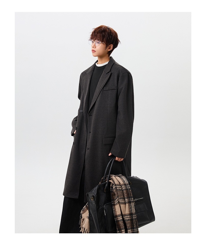 Winter Men's Woolen Trench Coat Long Over-the-knee Loose Fitting_voghion.com