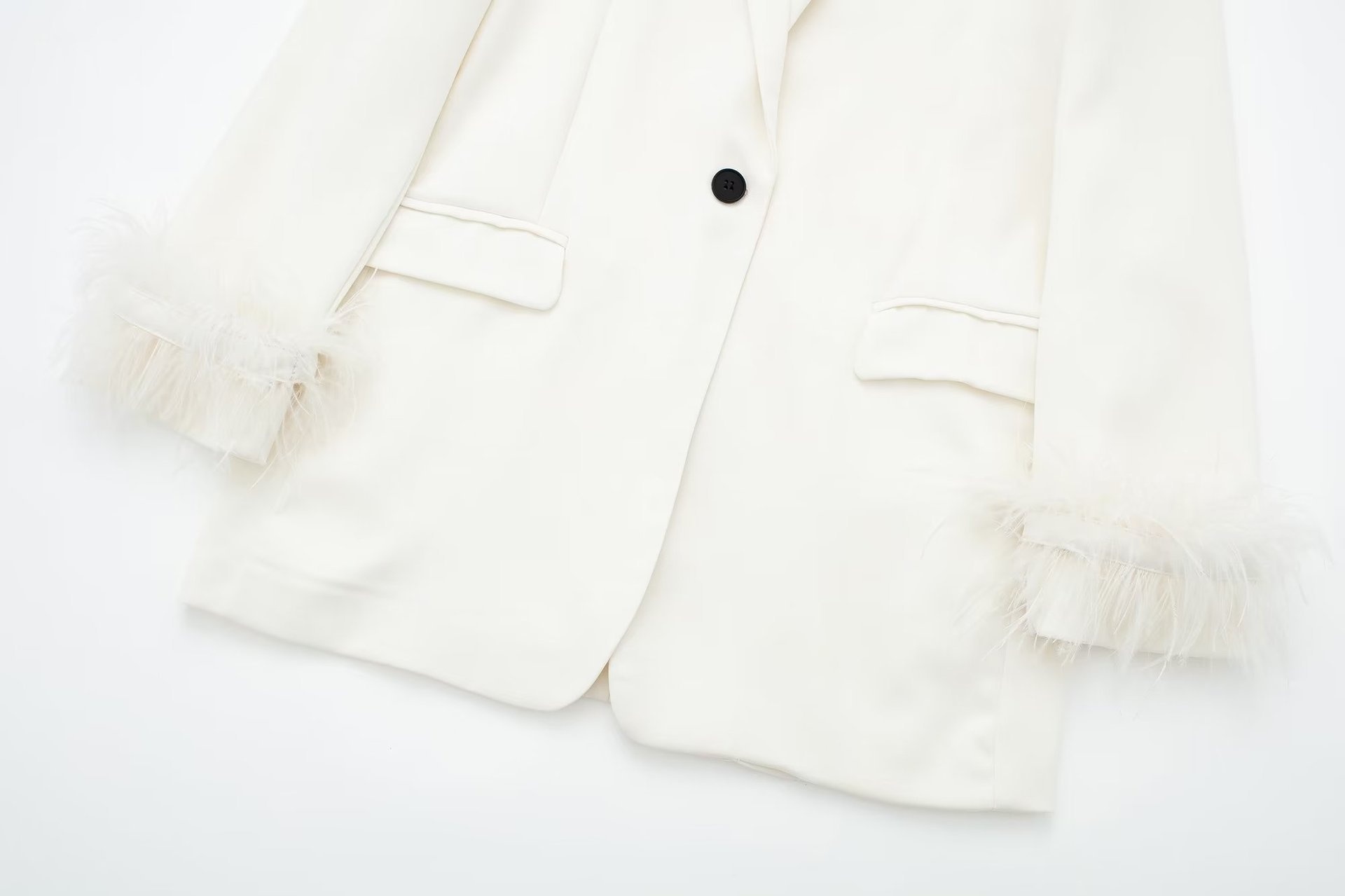 Women's Casual Straight Cut Blazer With Feather Decoration_voghion.com