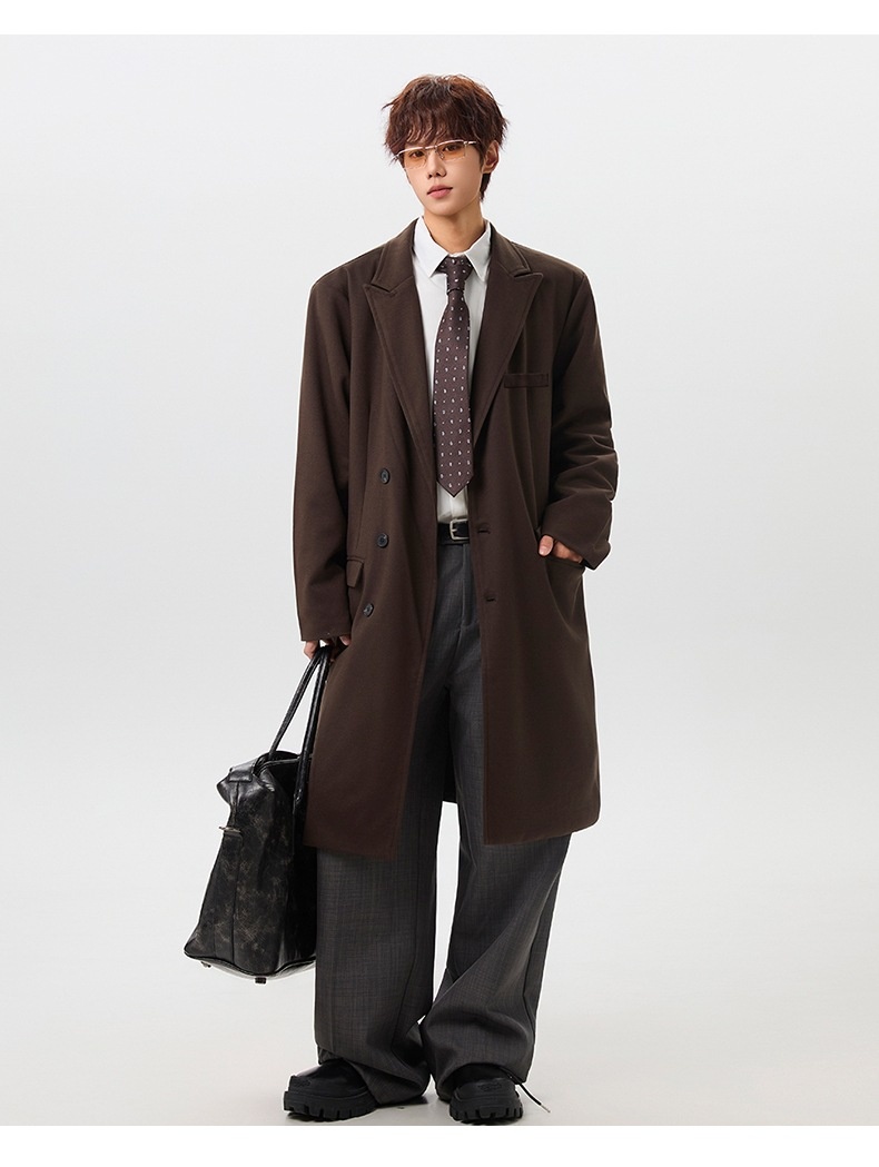 Winter Men's Woolen Trench Coat Long Over-the-knee Loose Fitting_voghion.com