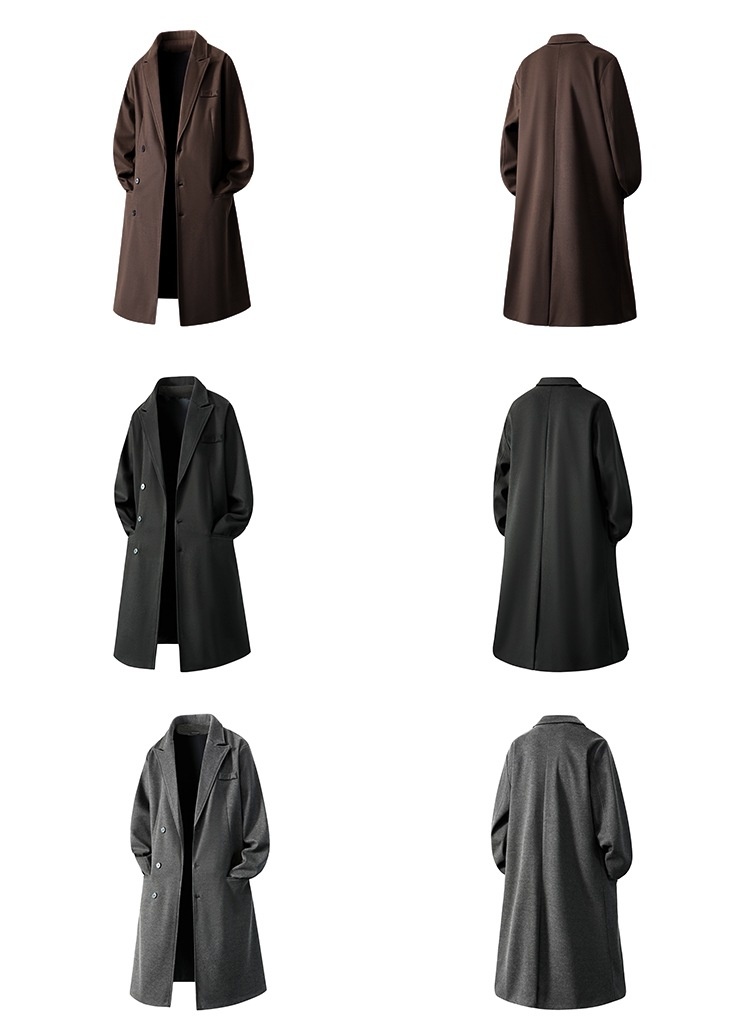 Winter Men's Woolen Trench Coat Long Over-the-knee Loose Fitting_voghion.com