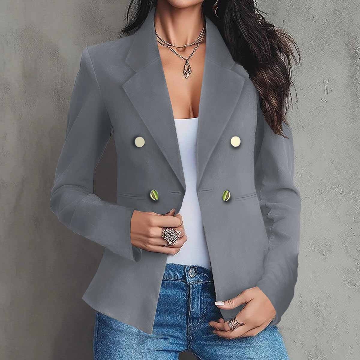 Eleganter Doppelreihiger Damen Blazer Für Herbst Und Winter_voghion.com