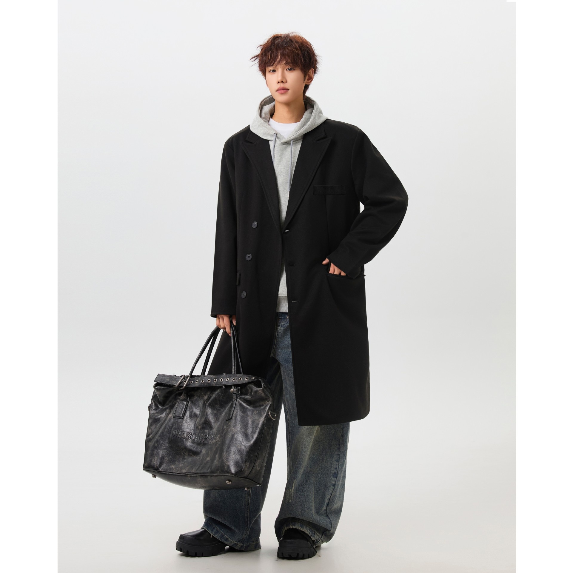 Winter Men, Long Over-the-knee Loose-fitting Korean-style Woolen Trench Coat For Men_voghion.com