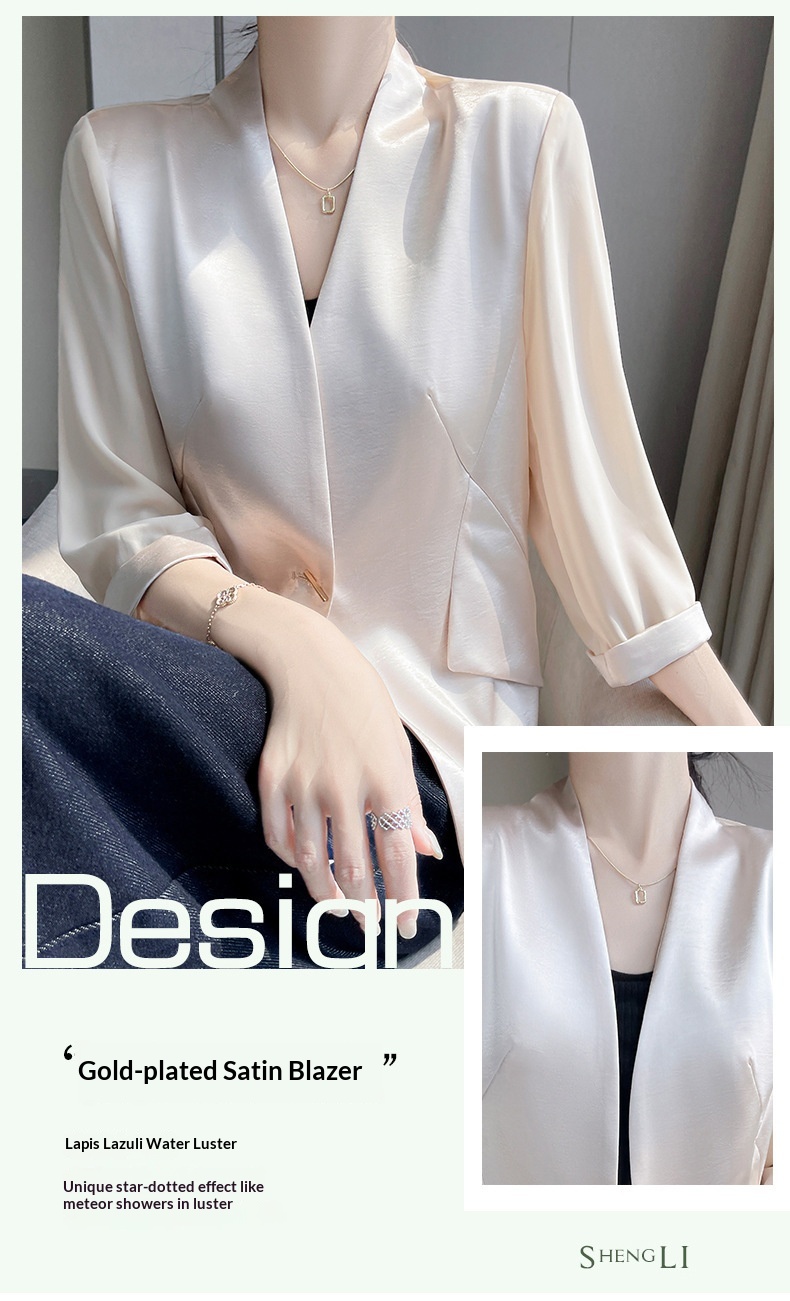 Elegant Women’s White Blazer Collarless Satin Professional Style_voghion.com