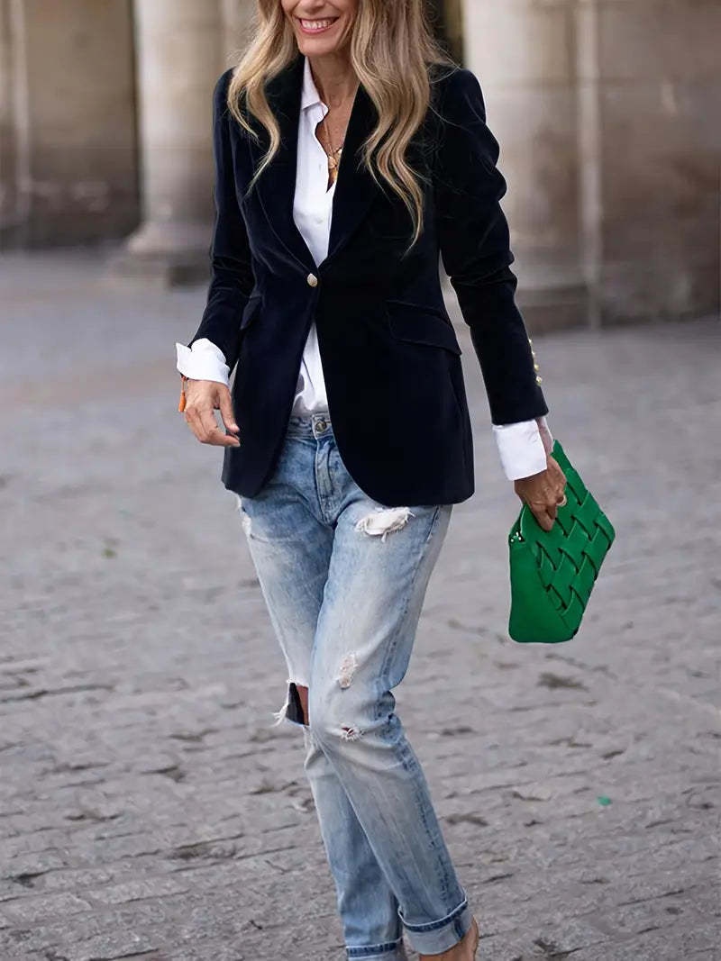 Blazer femme en velours coupe cintrée style européen_voghion.com