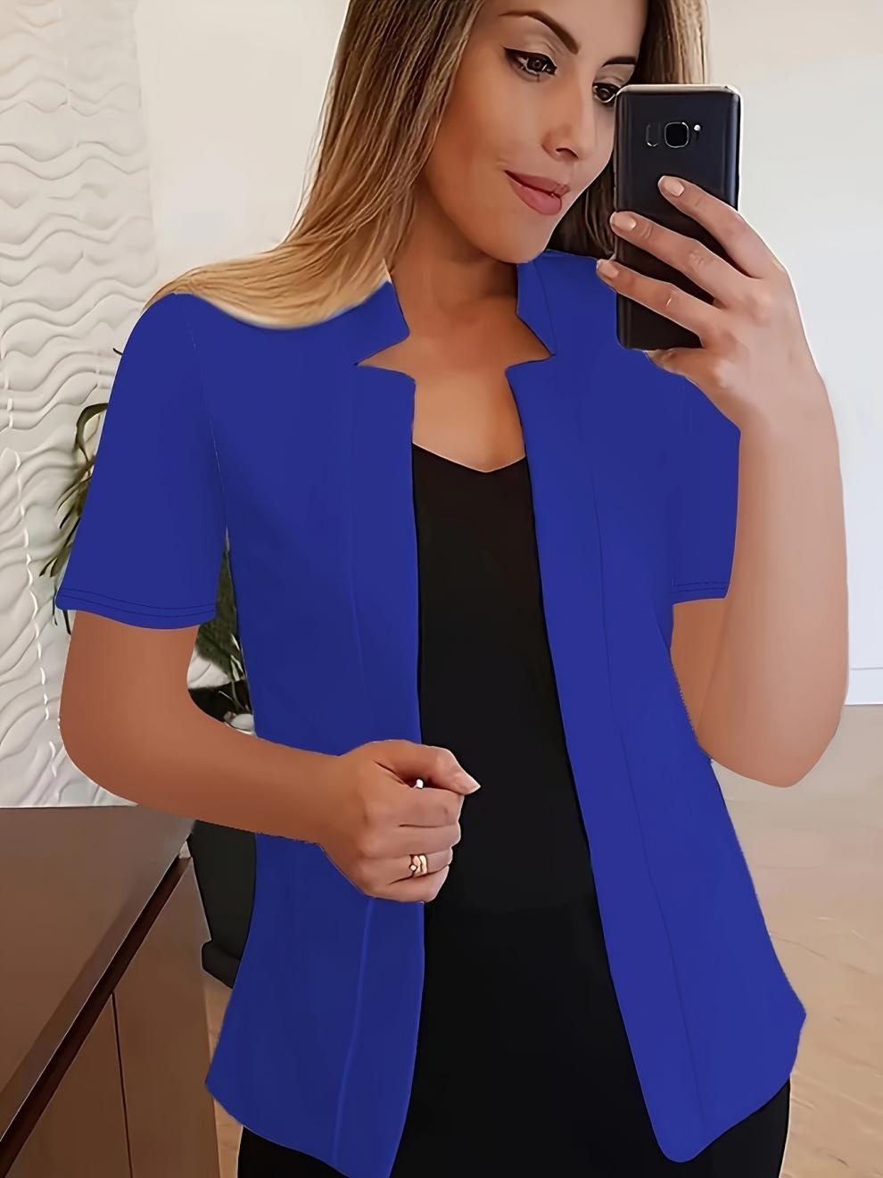 Blazer For Women Casual Open-front Jacket Short Sleeve Solid Colour_voghion.com