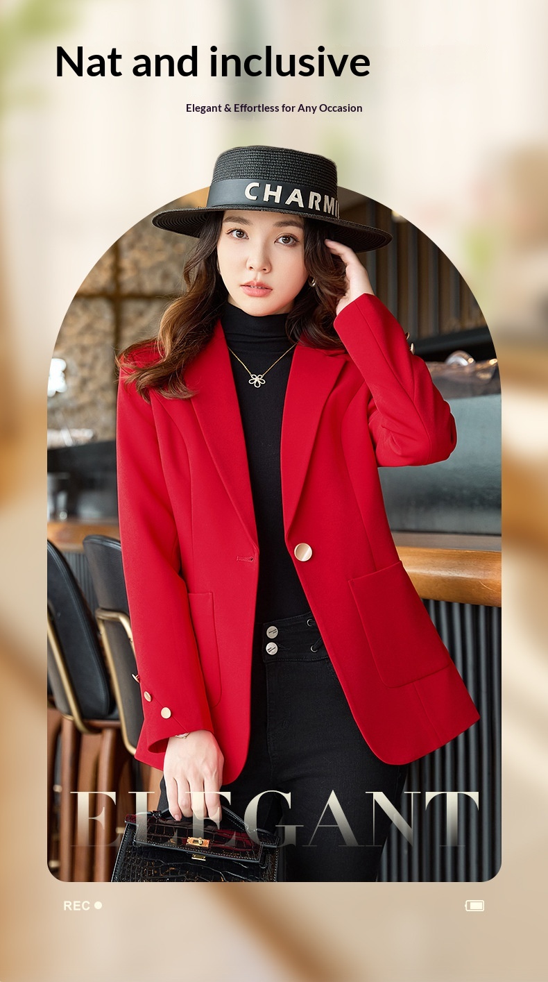 Blazer rosso donna taglio medio giacca elegante maniche lunghe_voghion.com