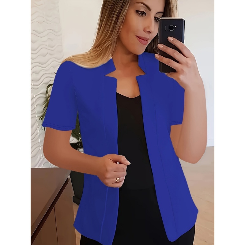 2025 New European And American Blazer, Casual Solid Color Short Sleeve Open-Front Jacket, Cross-Border Dropshipping_voghion.com