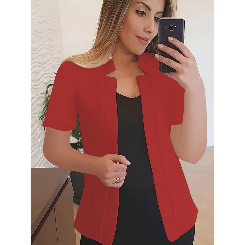 2025 New European And American Blazer, Casual Solid Color Short Sleeve Open-Front Jacket, Cross-Border Dropshipping_voghion.com