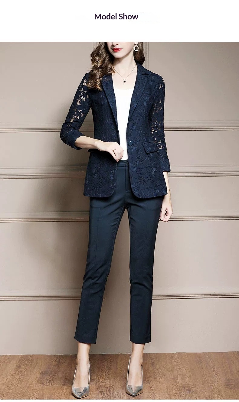 Blazer in pizzo da donna stile britannico autunnale_voghion.com