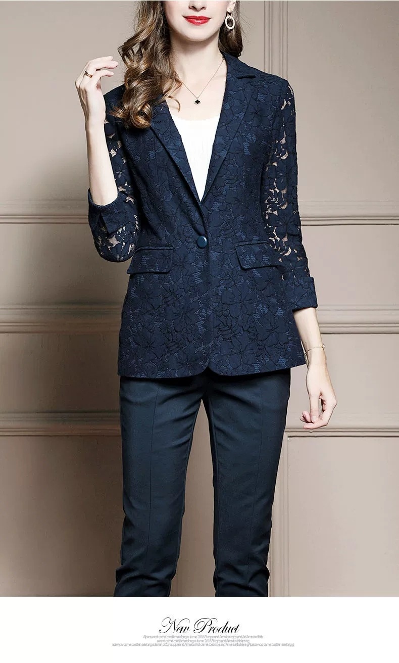 Blazer in pizzo da donna stile britannico autunnale_voghion.com