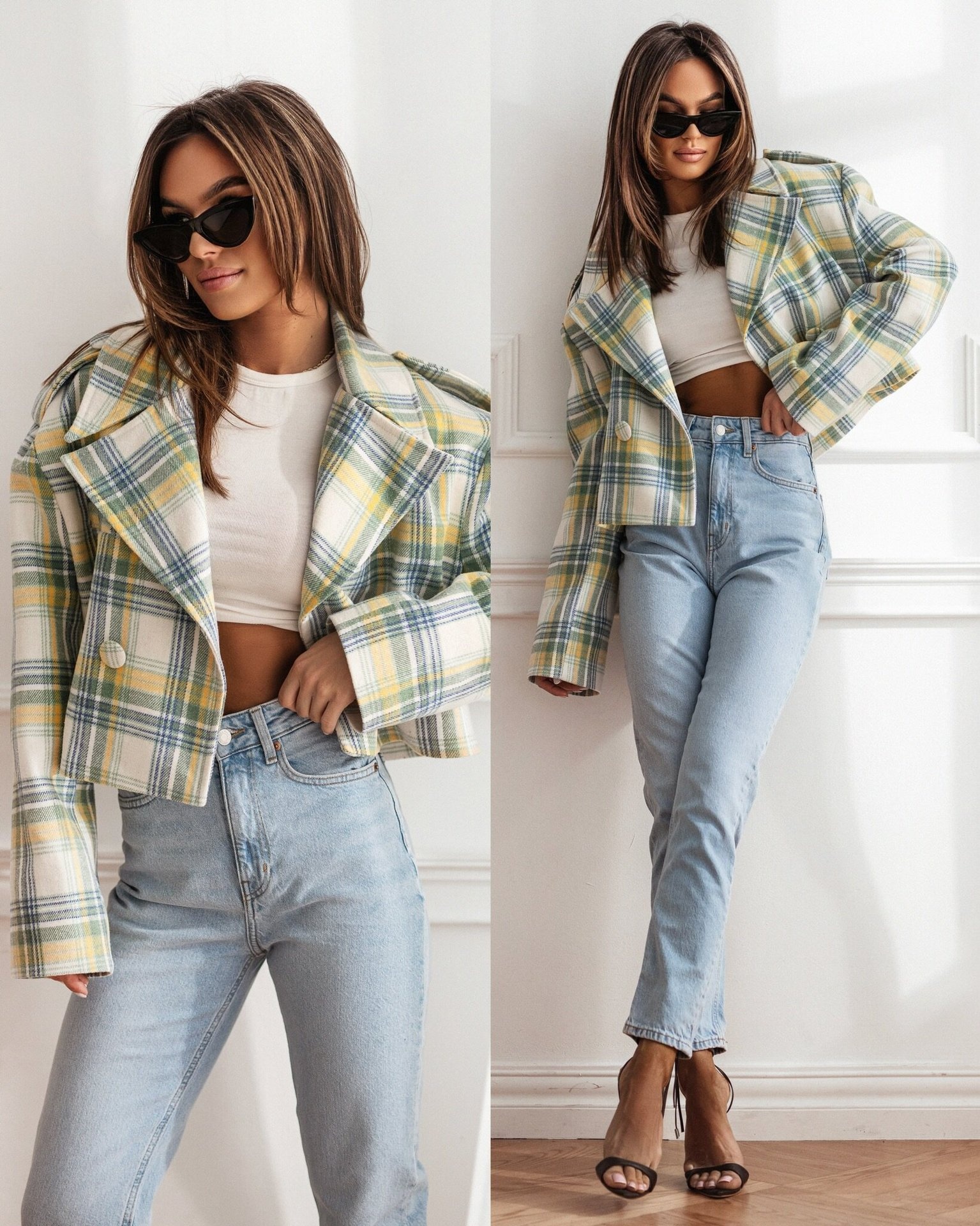 Women's British Style Plaid Woolen Blazer With Suit Collar_voghion.com