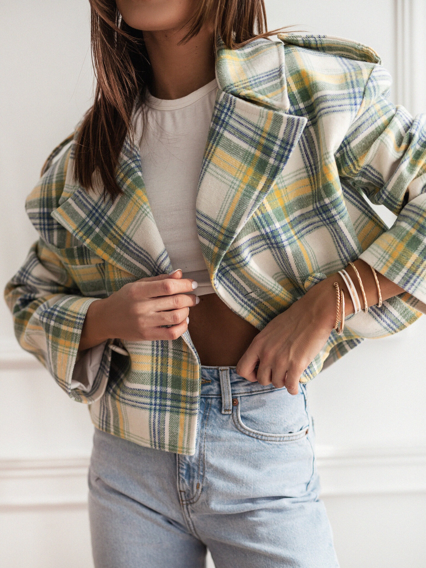 Women's British Style Plaid Woolen Blazer With Suit Collar_voghion.com