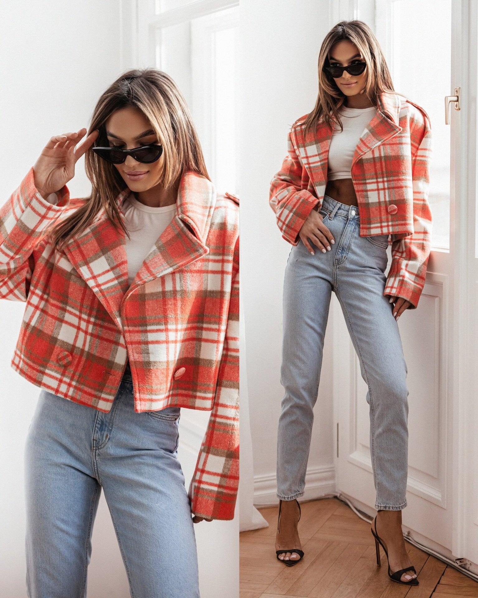 Women's British Style Plaid Woolen Blazer With Suit Collar_voghion.com