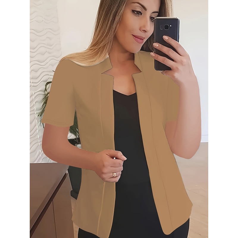 2025 New European And American Blazer, Casual Solid Color Short Sleeve Open-Front Jacket, Cross-Border Dropshipping_voghion.com