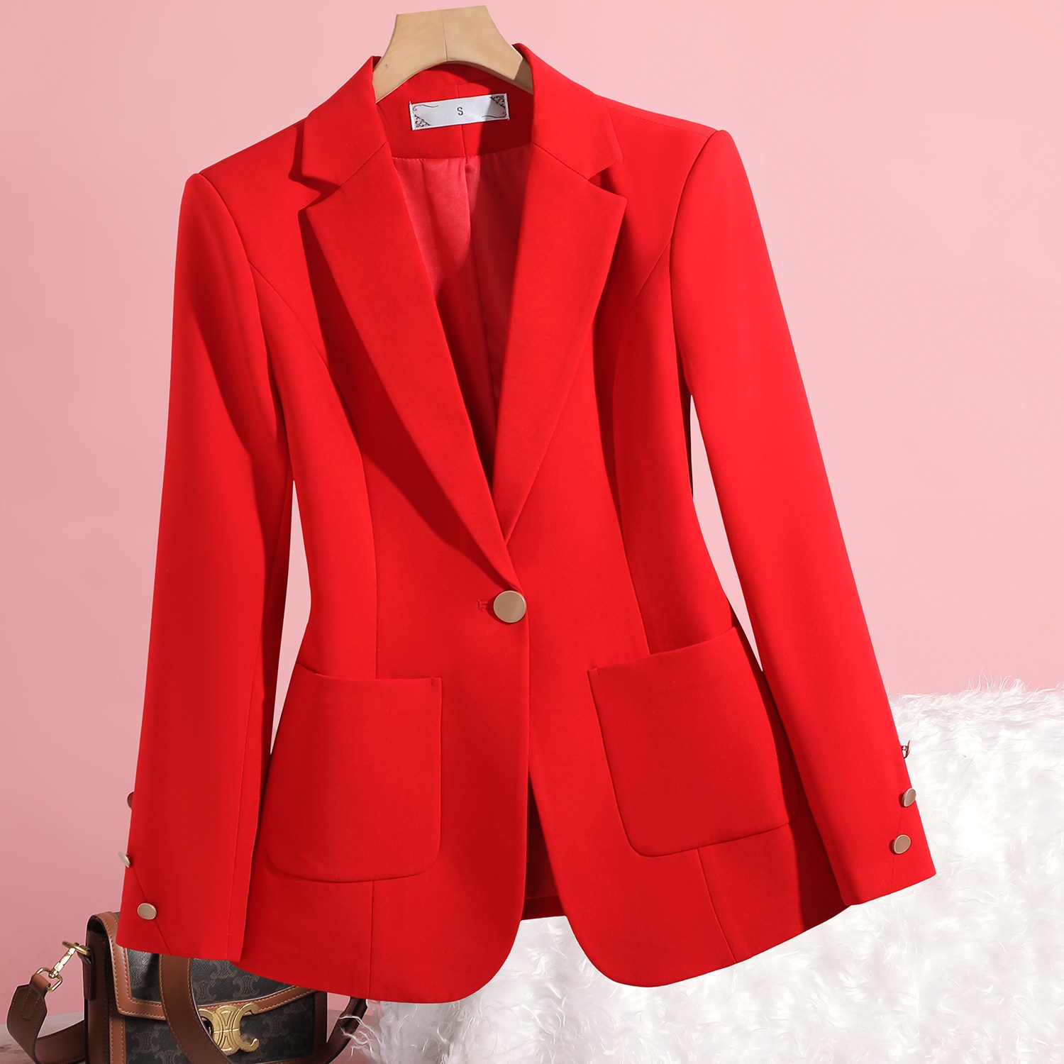 Cappotto rosso Autunno/Inverno 2025, blazer casual di media lunghezza in stile europeo e americano di alta gamma, a maniche lunghe._voghion.com