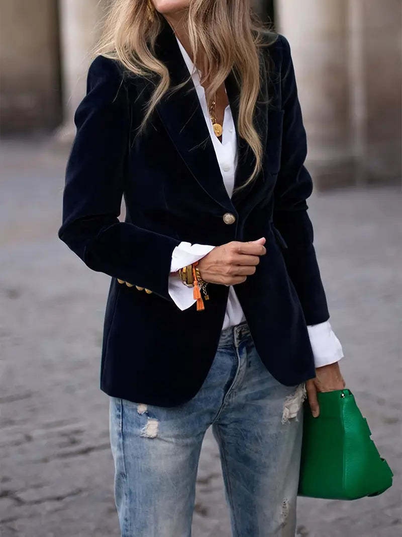 Blazer femme en velours coupe cintrée style européen_voghion.com