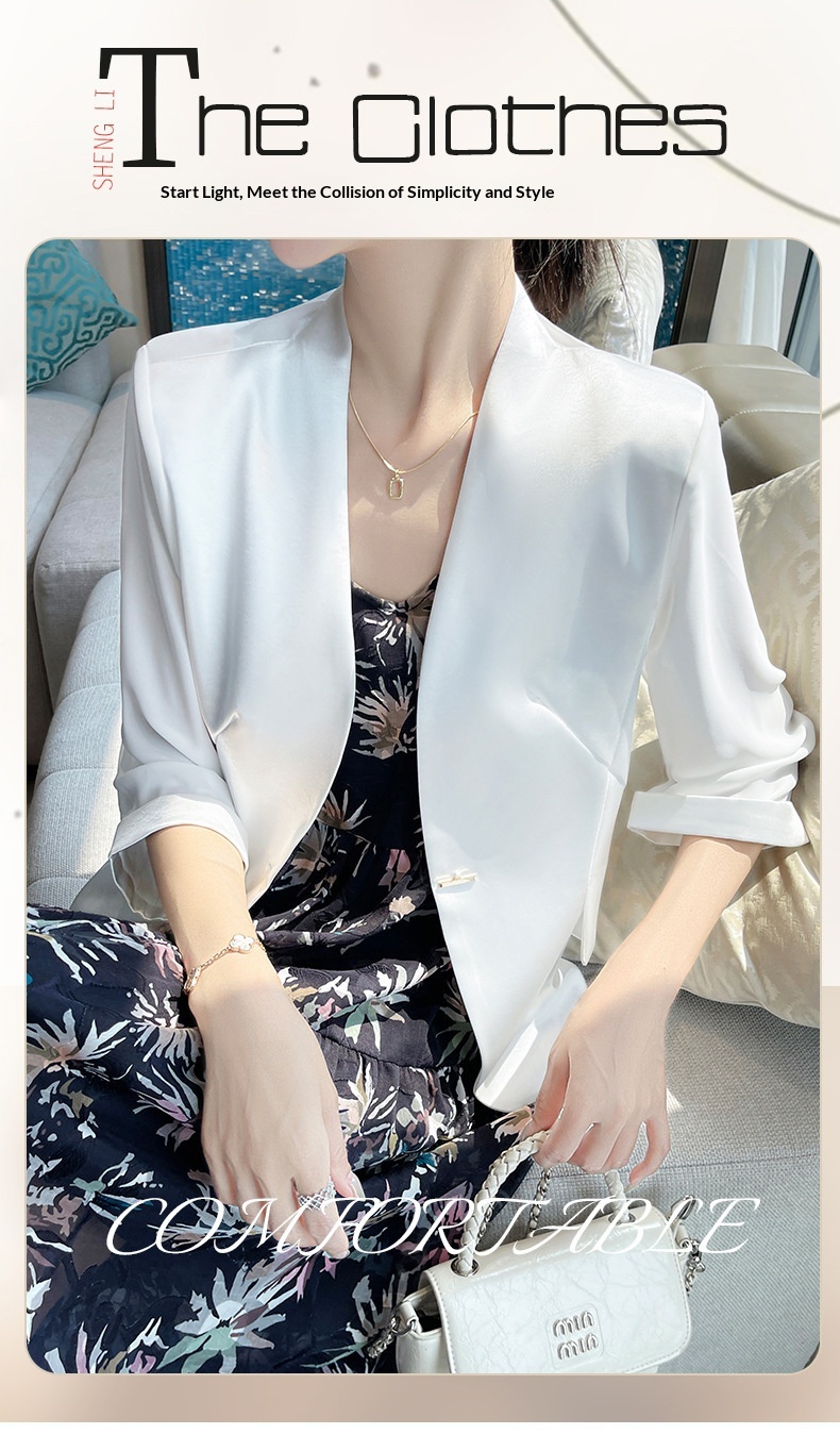 Elegant Women’s White Blazer Collarless Satin Professional Style_voghion.com