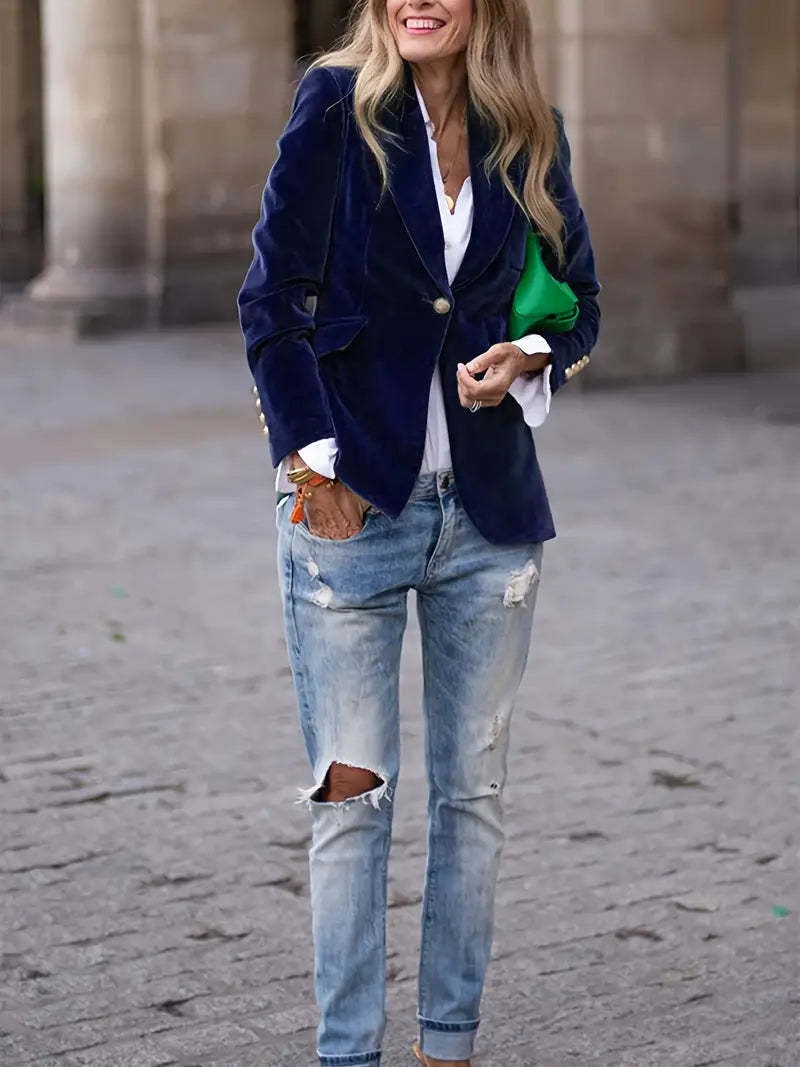 Blazer femme en velours coupe cintrée style européen_voghion.com