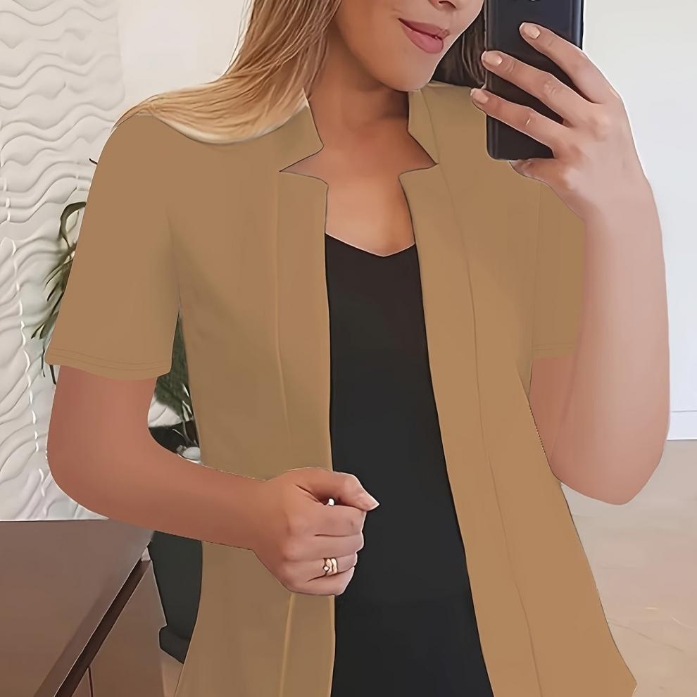 Blazer For Women Casual Open-front Jacket Short Sleeve Solid Colour_voghion.com