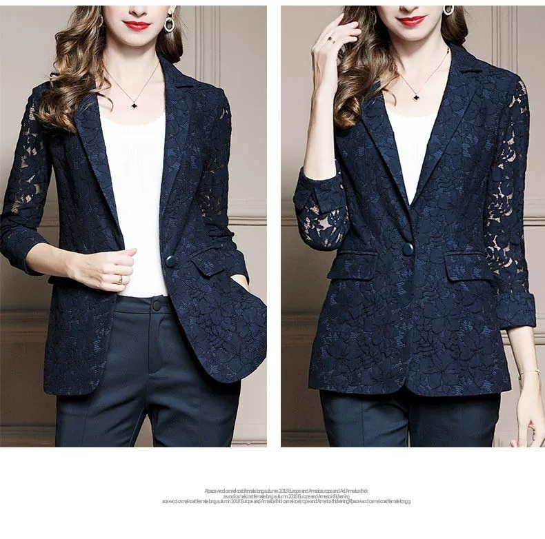 Blazer in pizzo da donna stile britannico autunnale_voghion.com
