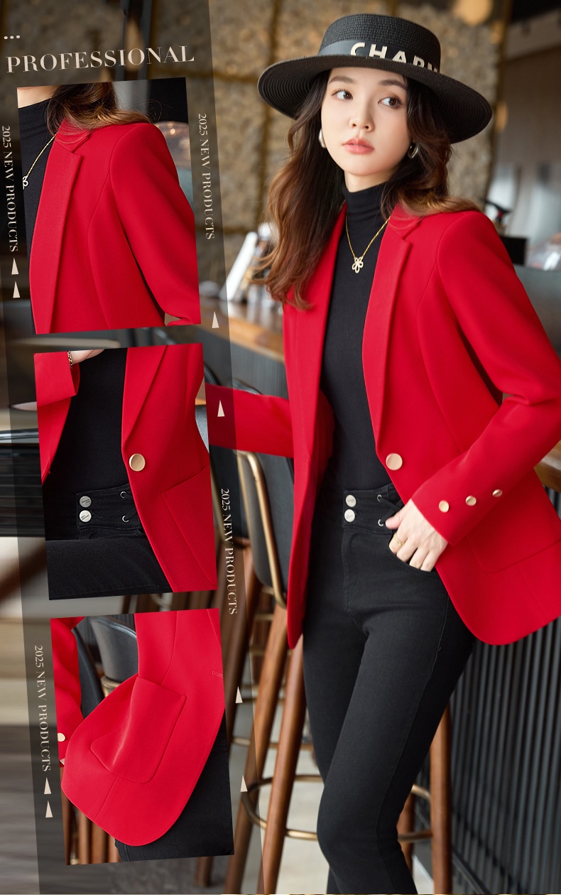 Blazer rosso donna taglio medio giacca elegante maniche lunghe_voghion.com