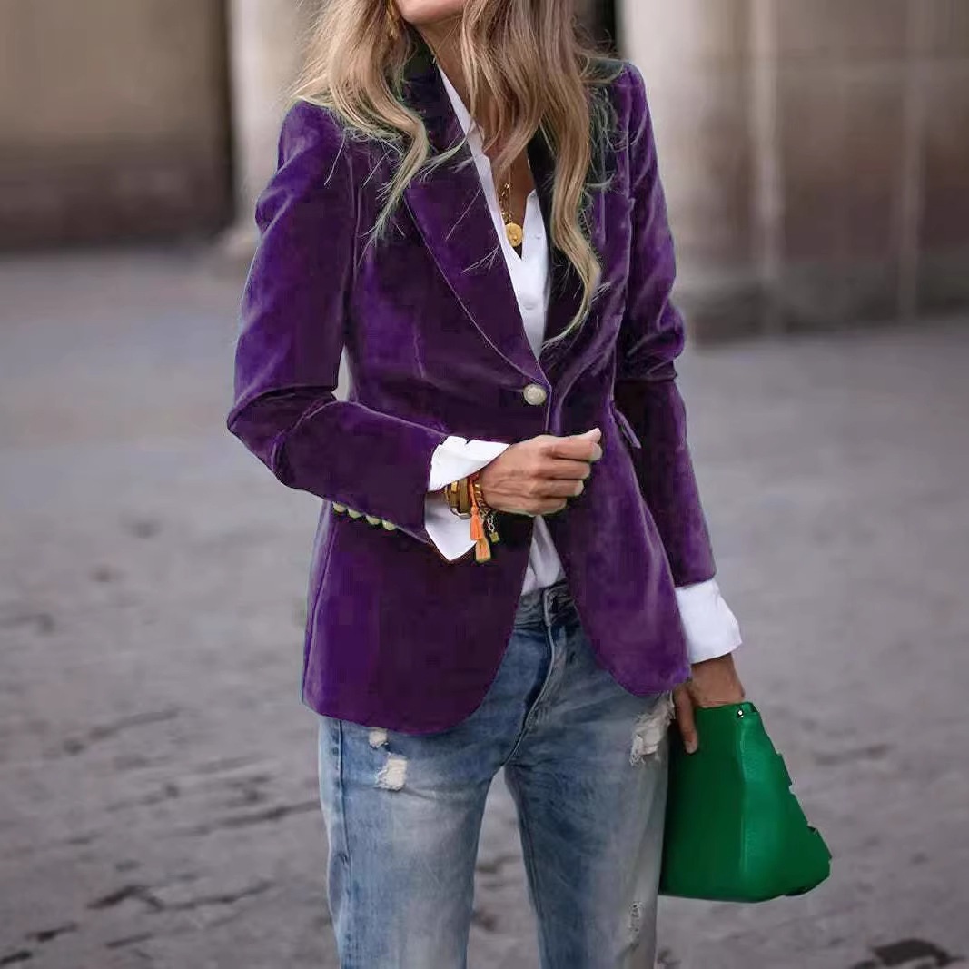 Novità Primavera 2026: Blazer elegante slim-fit in velluto, stile europeo e americano._voghion.com