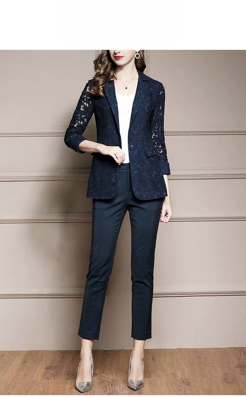 Blazer in pizzo da donna stile britannico autunnale_voghion.com