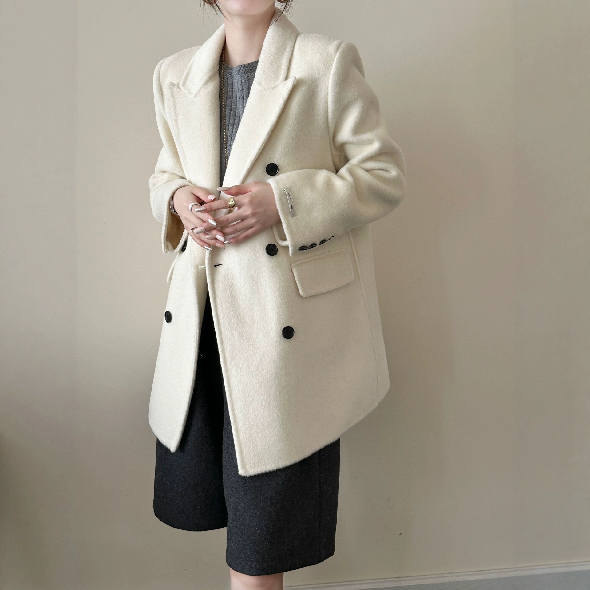 Suit Collar Double-Breasted Long Sleeve Mid-Length Tailored Double-Sided Wool Coat Woolen Jacket For Women Slim Fit_voghion.com
