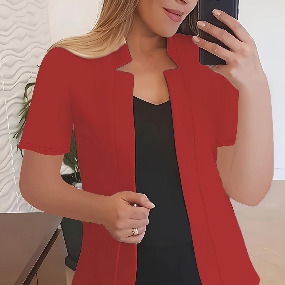 Blazer For Women Casual Open-front Jacket Short Sleeve Solid Colour_voghion.com