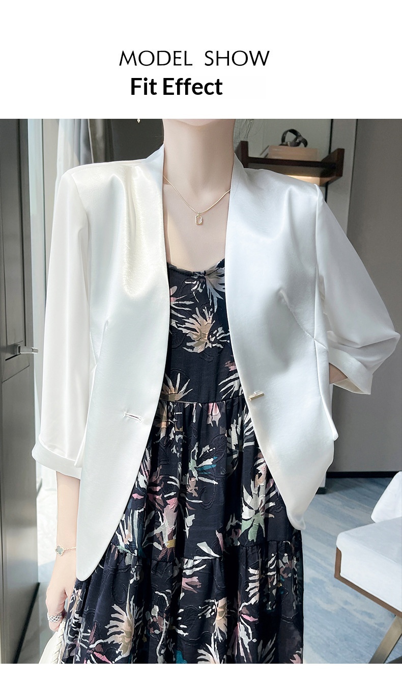 Elegant Women’s White Blazer Collarless Satin Professional Style_voghion.com