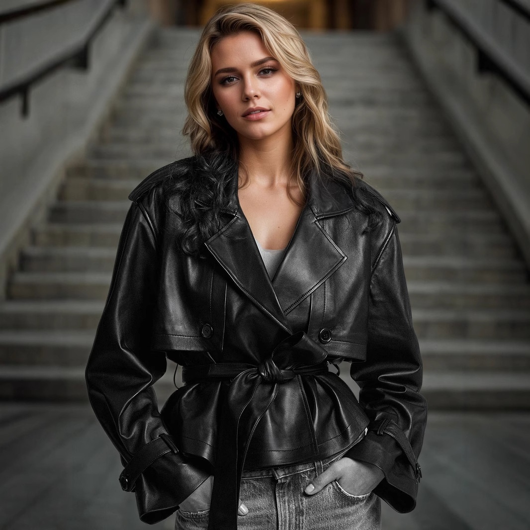 Europäische und amerikanische Damenjacke im Crossborder-Stil mit Gürtel, tailliert, schmal geschnitten, lässiger Streetstyle, modisch_voghion.com