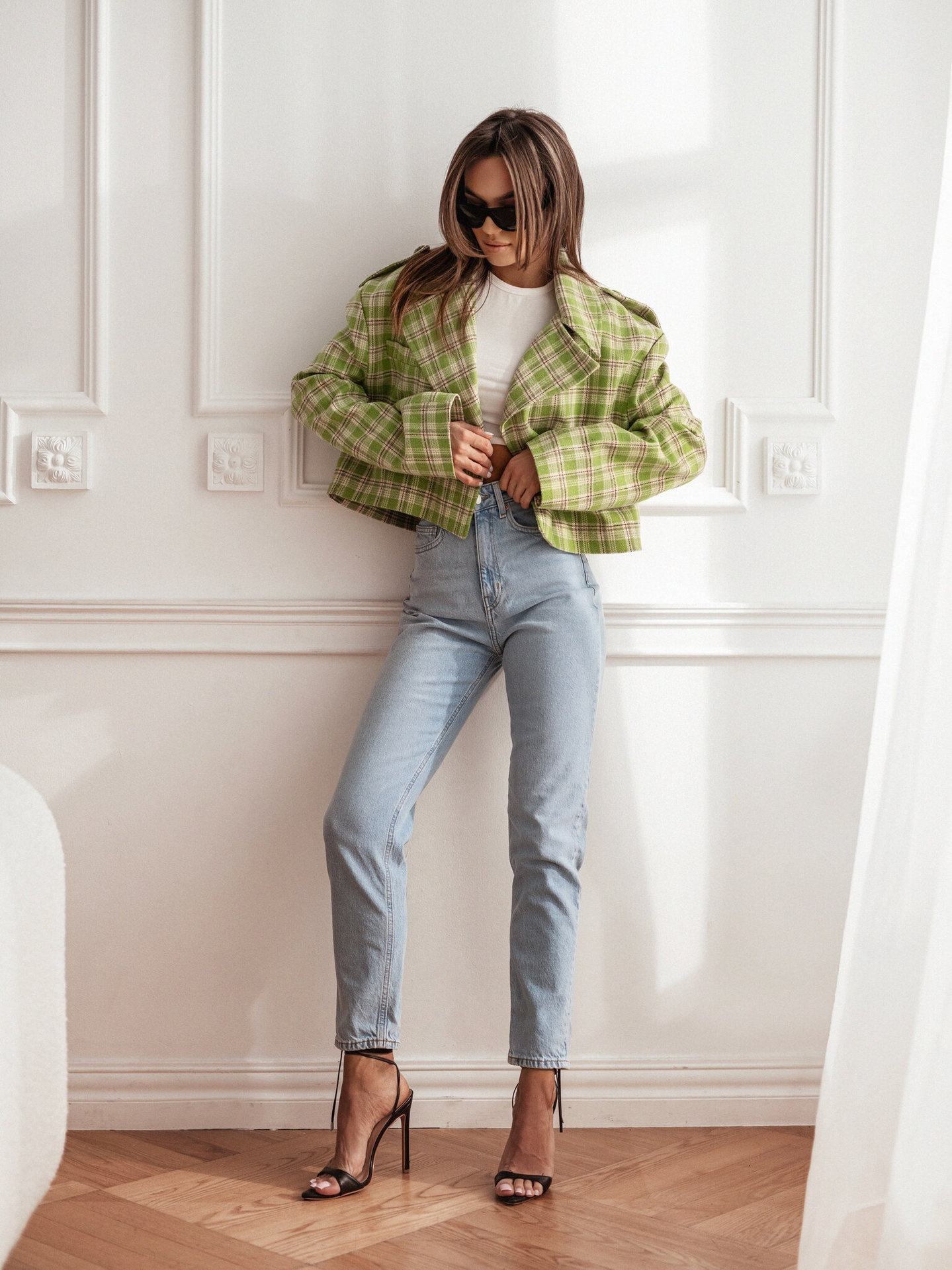Women's British Style Plaid Woolen Blazer With Suit Collar_voghion.com