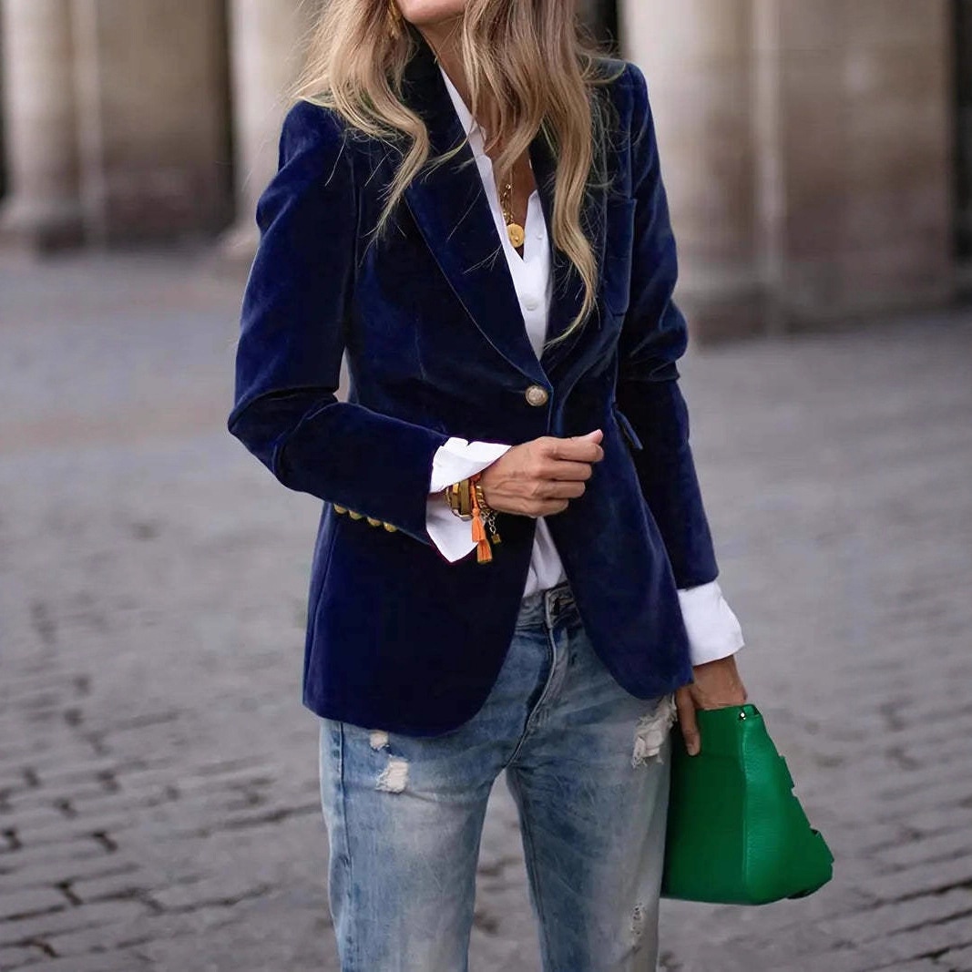 Nouveauté Printemps 2025, Blazer élégant en velours coupe slim, style européen et américain, collection Independent Station_voghion.com