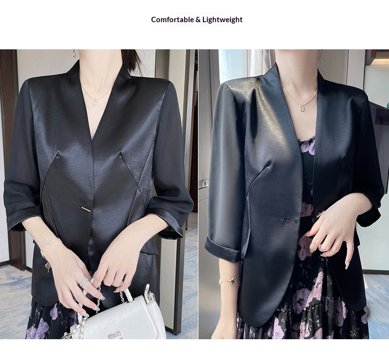 Elegant Women’s White Blazer Collarless Satin Professional Style_voghion.com